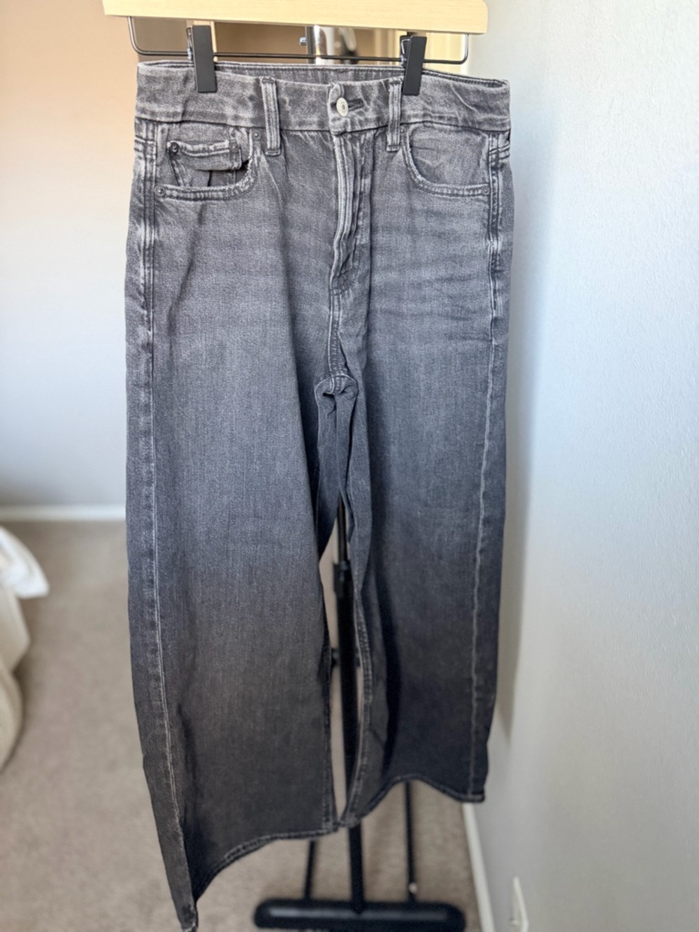 American Eagle Outfitters Women's Gray Washed Wide-Leg Jeans